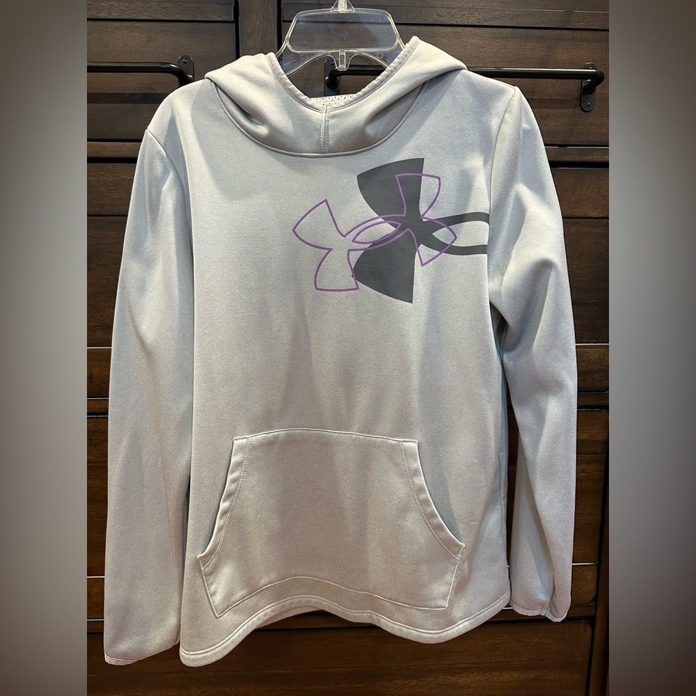 Under Armour Gray Hoodie with Purple Logo YLG